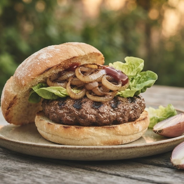 Gegrild broodje hamburger met sjalotjes en sla recept