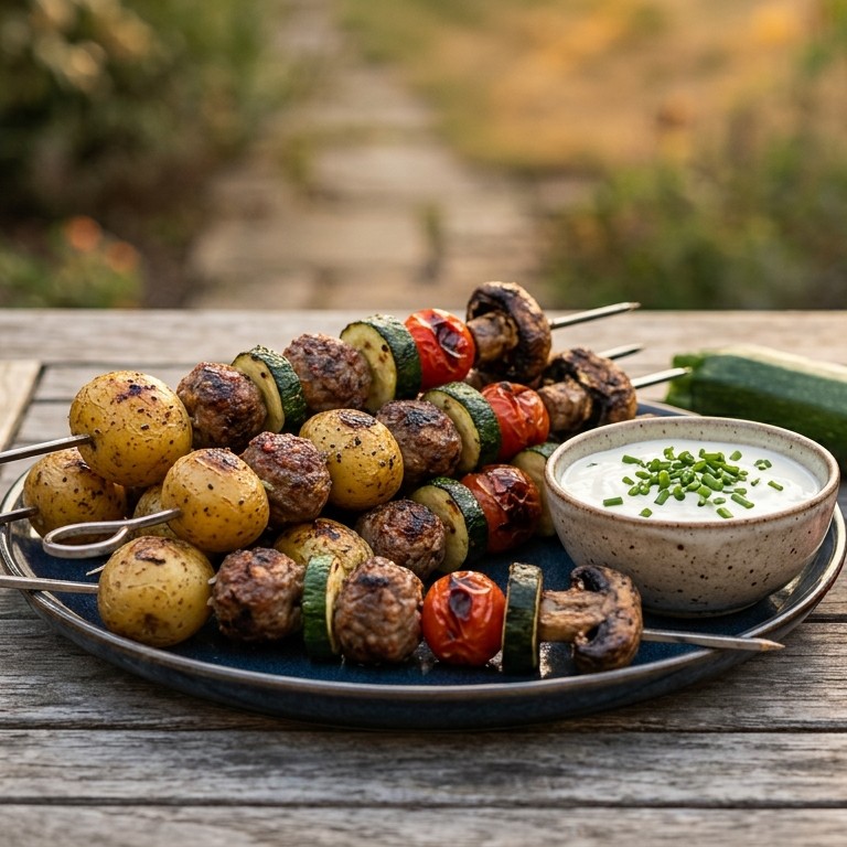 Gegrilde aardappelgehaktspiesjes recept