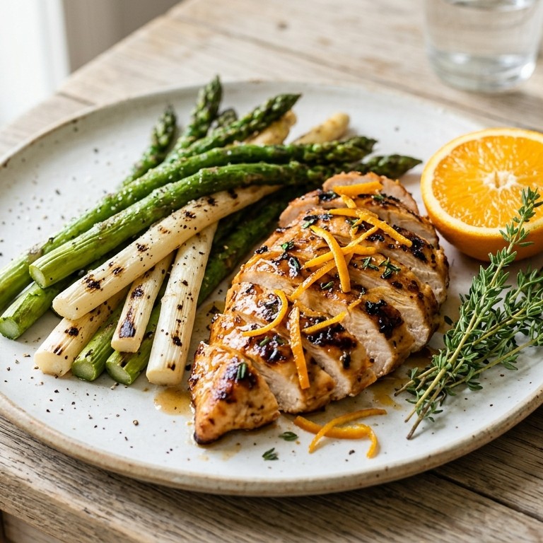 Gegrilde asperges met sinaasappelkip recept