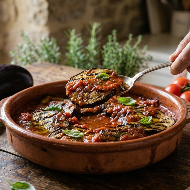 Gegrilde aubergines in tomatensaus recept