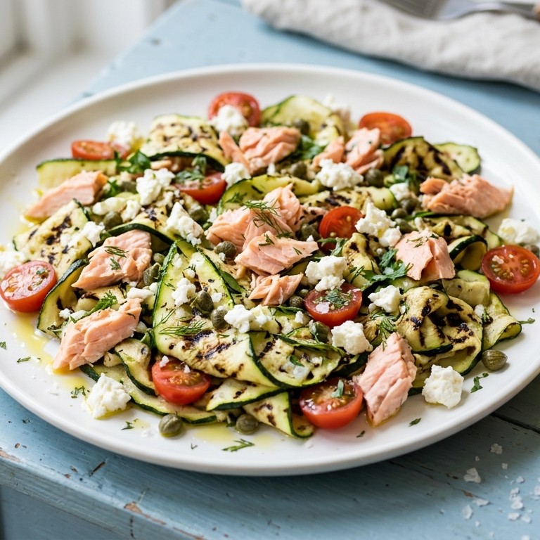 Gegrilde courgette met zalm en feta recept