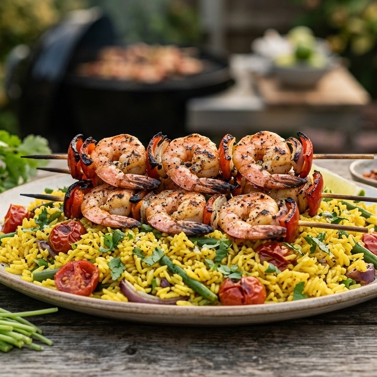 Gegrilde gamba's met gele rijst recept