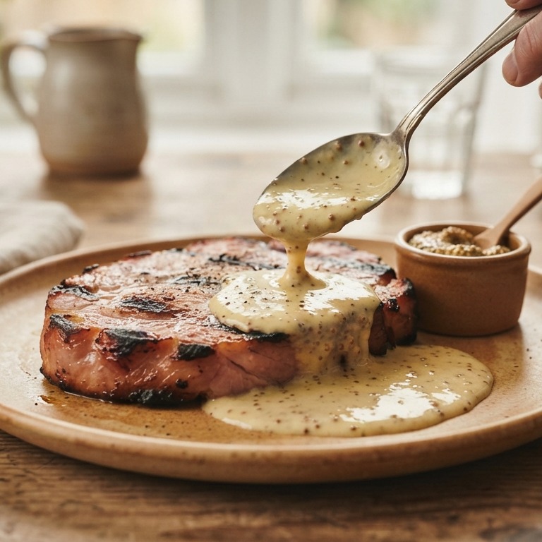 Gegrilde ham met mosterdsaus recept