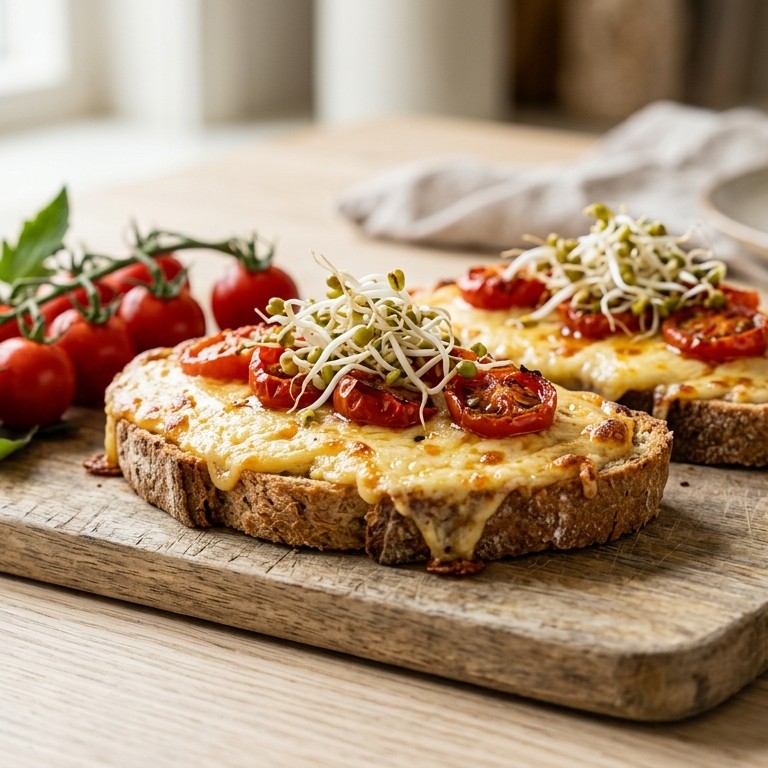 Gegrilde kaasboterhammen met kerstomaten en taugé recept