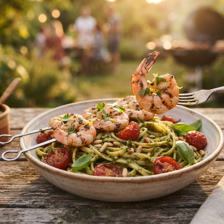 Gegrilde scampi met pasta pesto recept