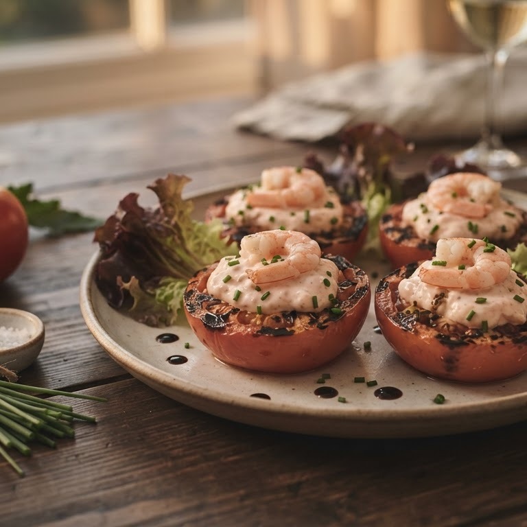 Gegrilde tomaten met garnalen mayonaise recept