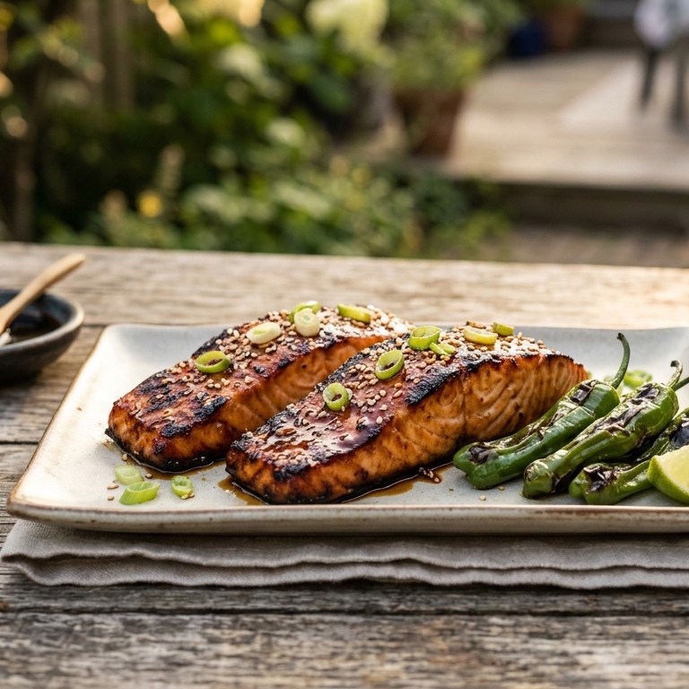 Gegrilde zalm gemarineerd in teriyakisaus recept