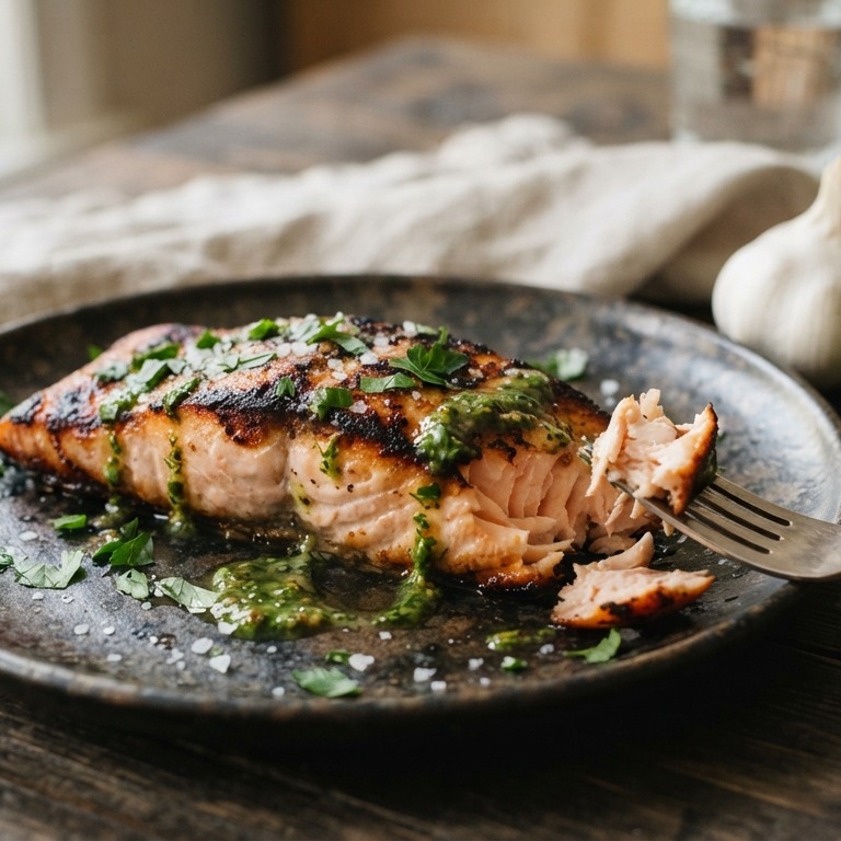 Gegrilde zalmfilet met mosterd-kruidenolie recept