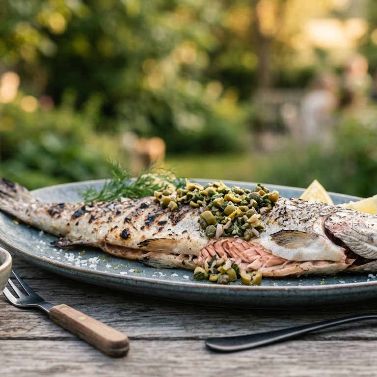 Gegrilde zalmforel met olijventapenade recept