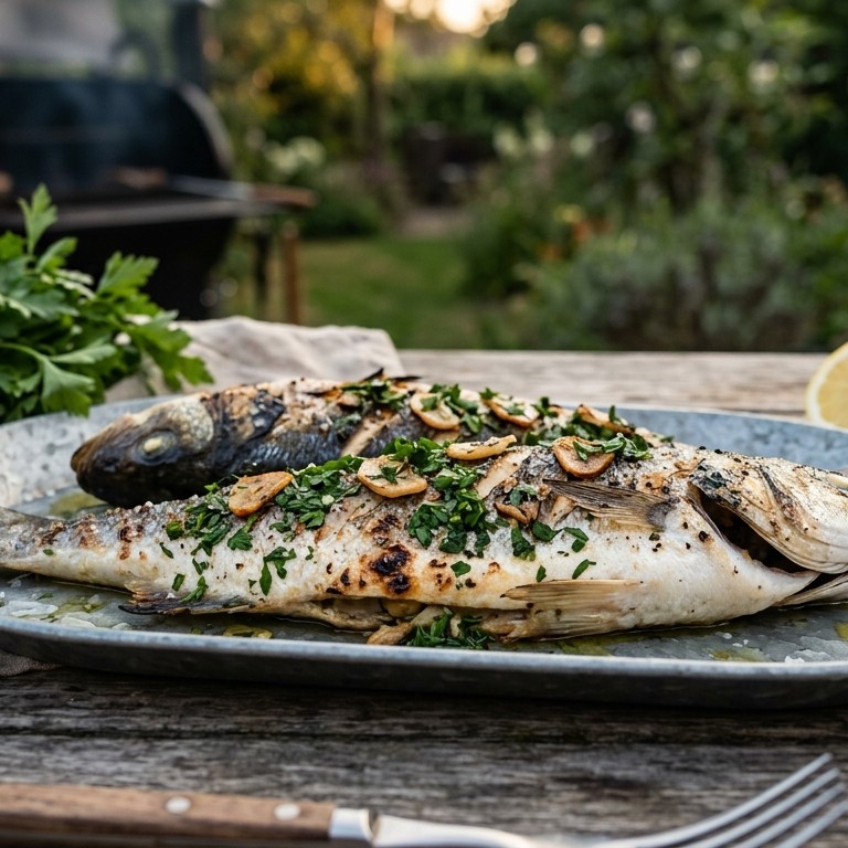 Gegrilde zeebaars met knoflook recept