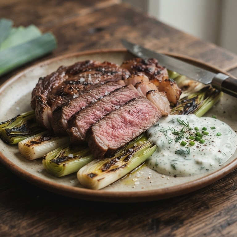 Gegrilleerde biefstuk met prei recept