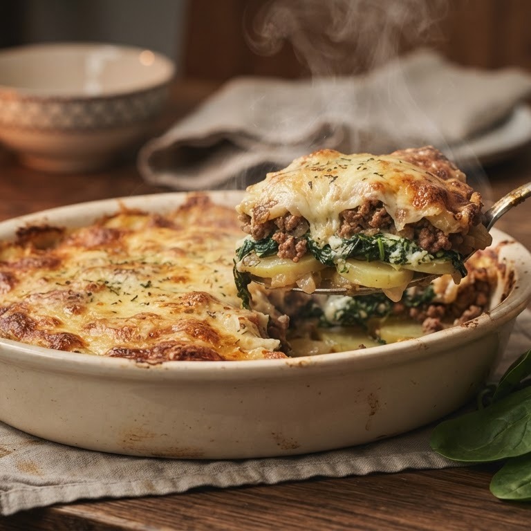 Gehakt-ovenschotel met spinazie recept