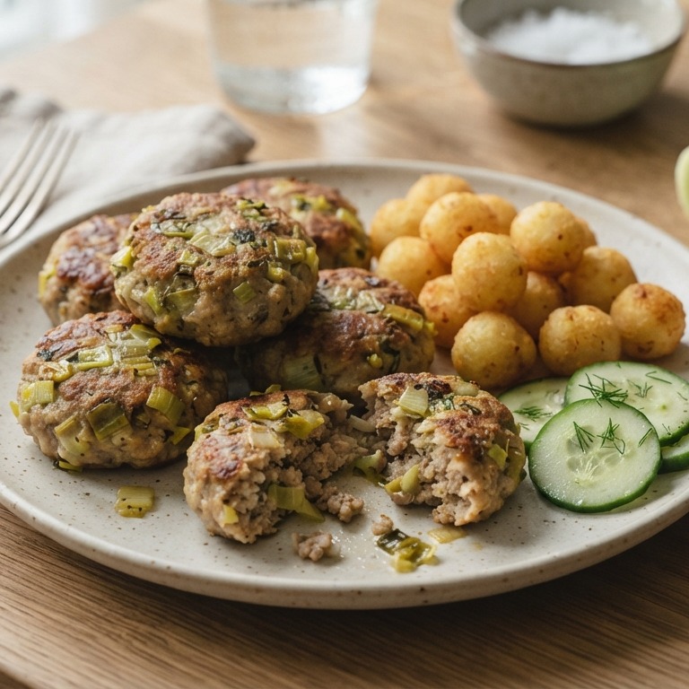 Gehakt-preikoekjes met aardappelballetjes recept