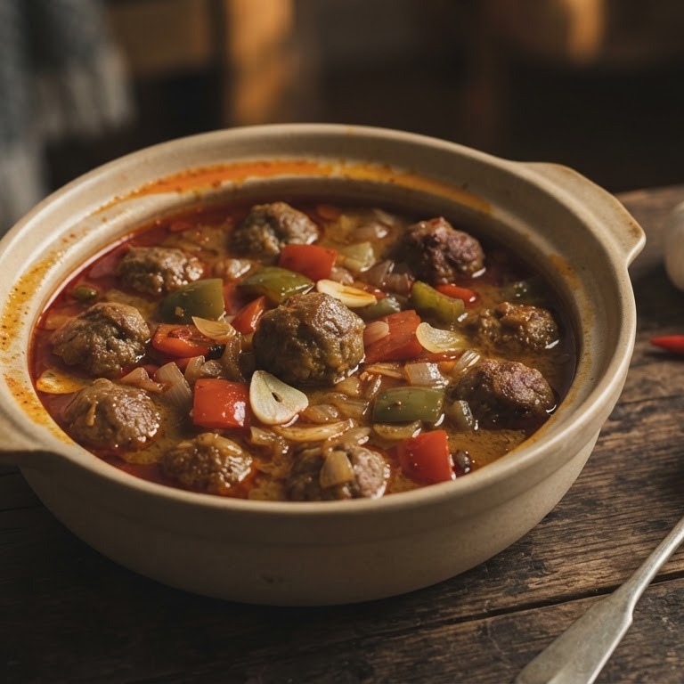 Gehaktballen met ui, paprika en knoflook recept