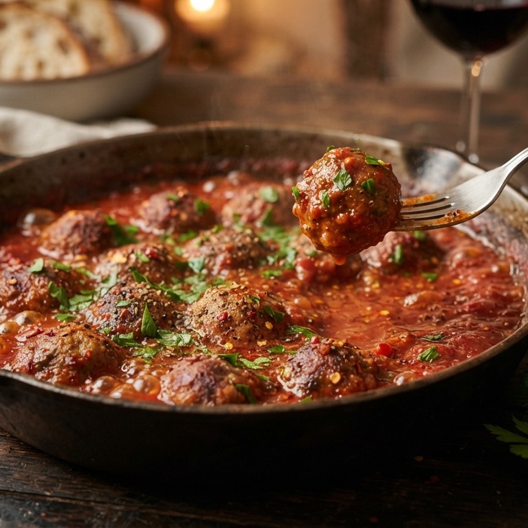Gehaktballetjes in pittige, Italiaanse tomatensaus recept