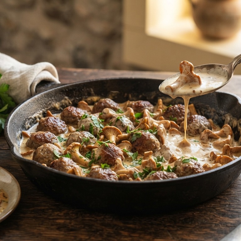 Gehaktballetjes met cantharellensaus recept