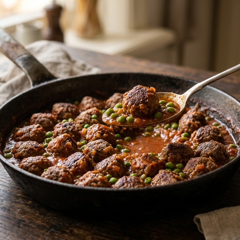 Gehaktballetjes met doperwten in tomatensaus recept