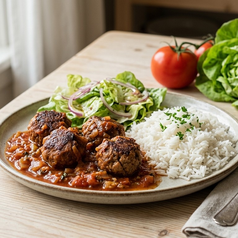 Gehaktballetjes met rijst en kropsla recept