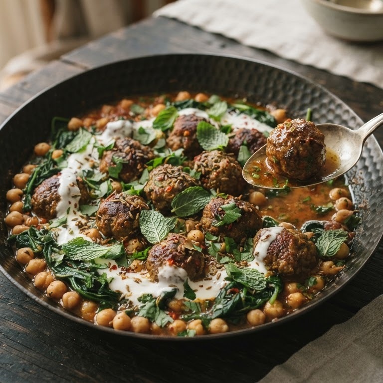 Gehaktballetjes met spinazie en kikkererwten recept