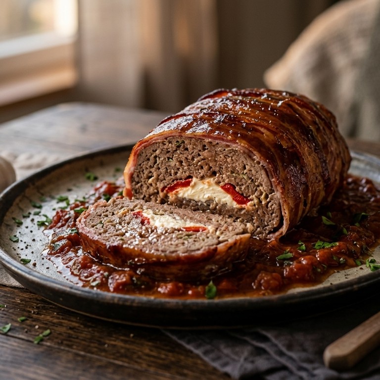 Gehaktbrood met roomkaas en tomatensaus recept
