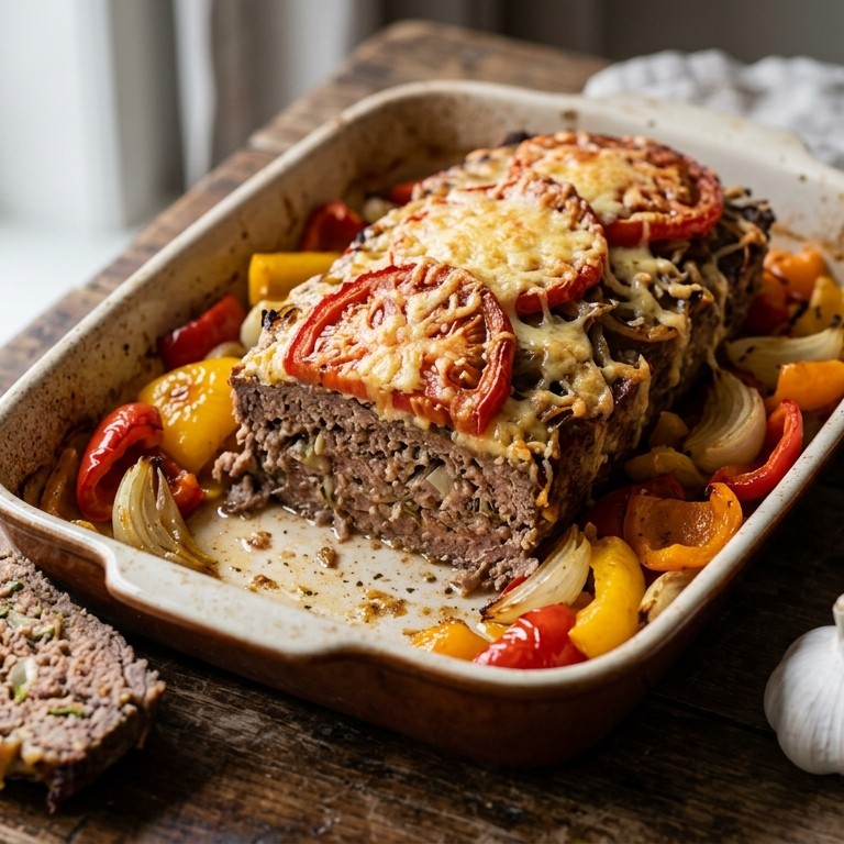 Gehaktbrood met tomaat, kaas, en ui recept