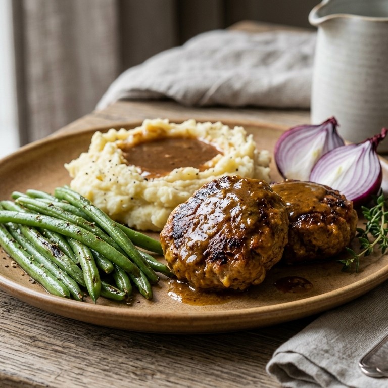Gehaktschijven met bonen en puree recept