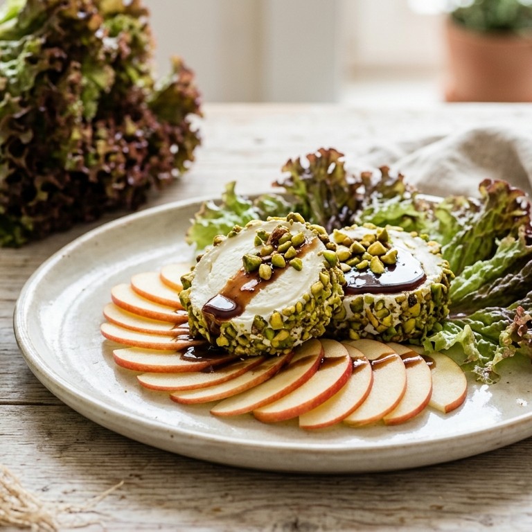 Geitenroomkaas met pistachenoten  en appel recept