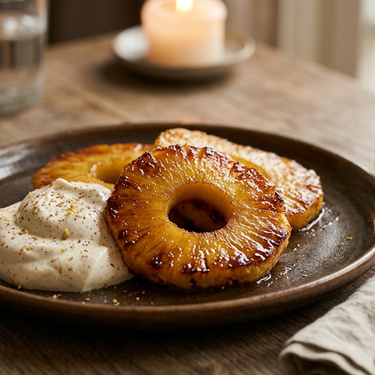 Gekarameliseerde ananas met rumslagroom recept