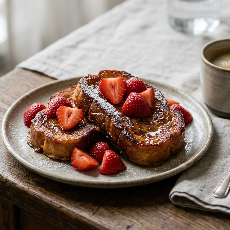 Gekarameliseerde brioche met aardbeien voor 1 persoon recept
