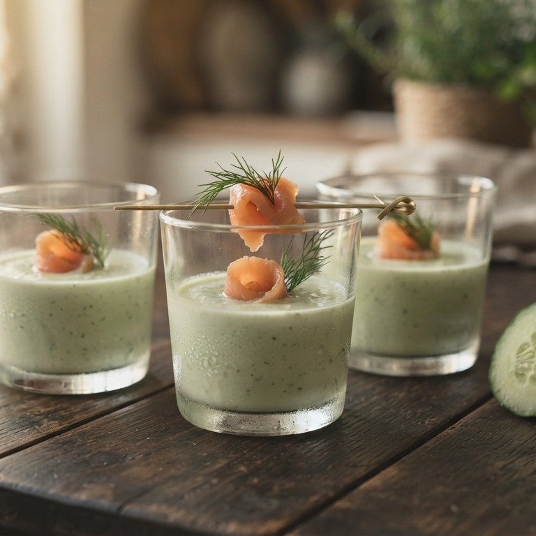 Gekoelde komkommersoep met gerookte zalm recept