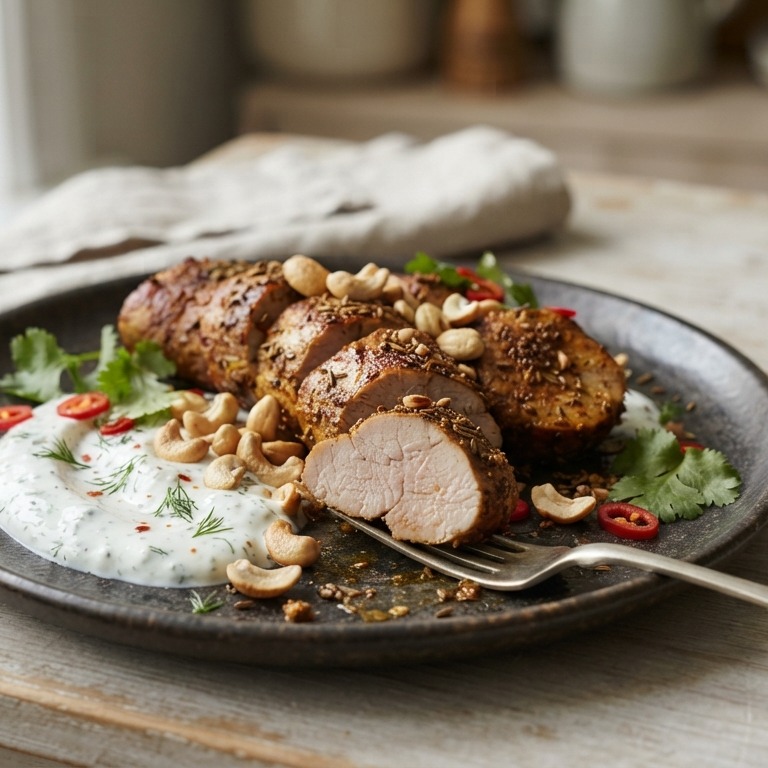 Gekruid varkensvlees met yoghurtsaus recept