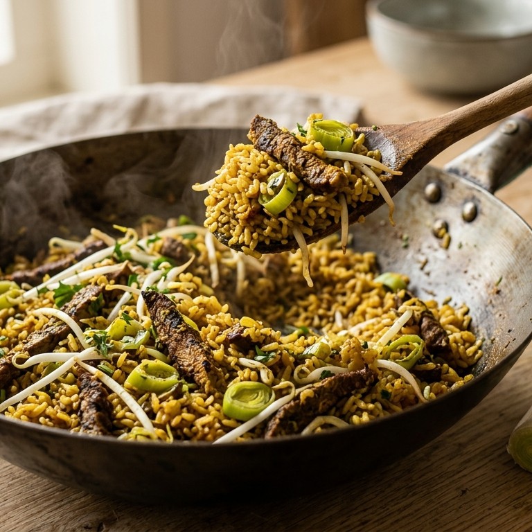 Gele rijst met prei en taugé recept