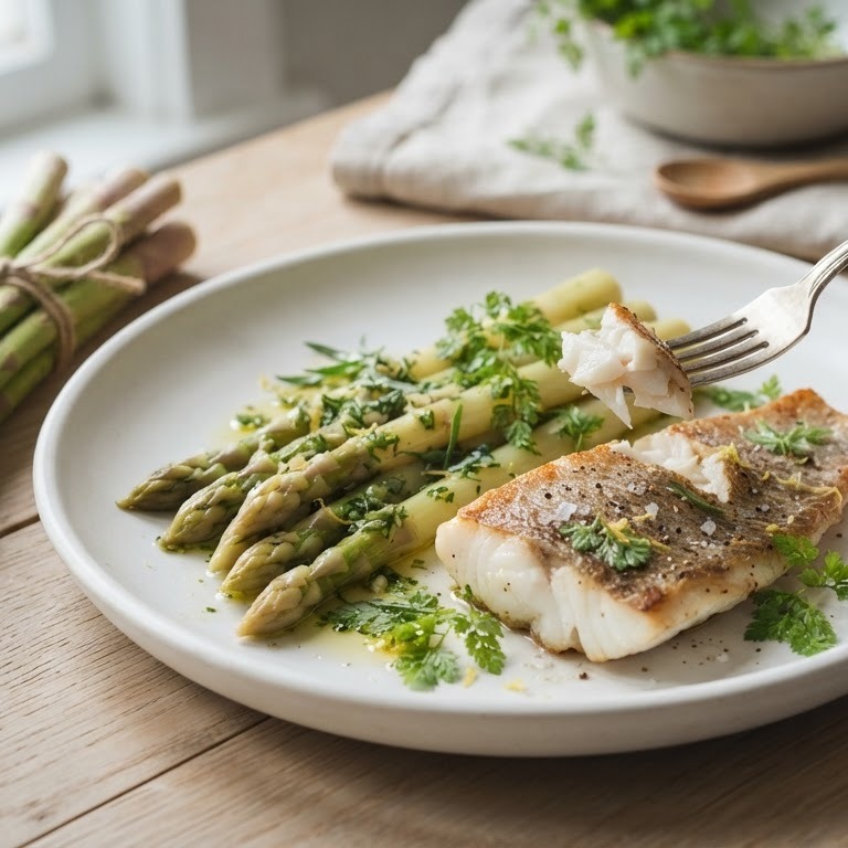Gemarineerde asperges met roodbaarsfilet recept