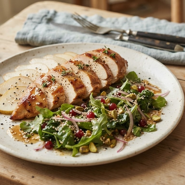 Gemarineerde kip met zoete perensalade recept