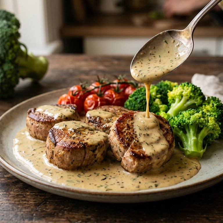 Gemarineerde varkenshaas met roomsaus en broccoli recept
