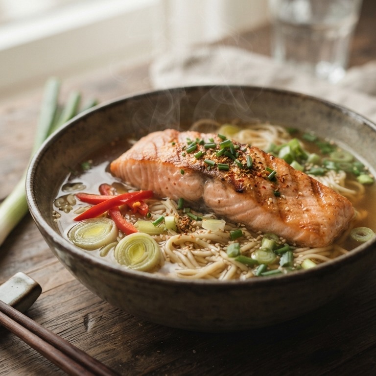 Gemberbouillon met gegrilde zalm recept