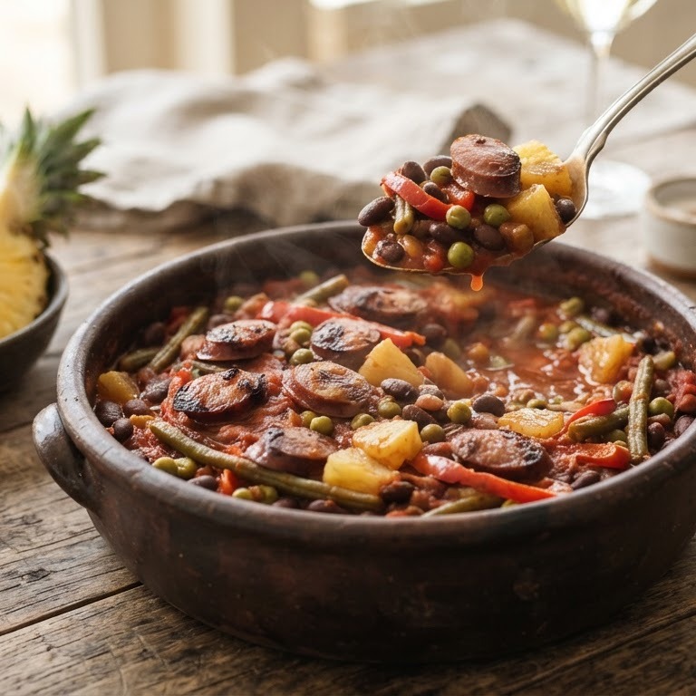 Gemengde bonenschotel met ananas en paprika recept