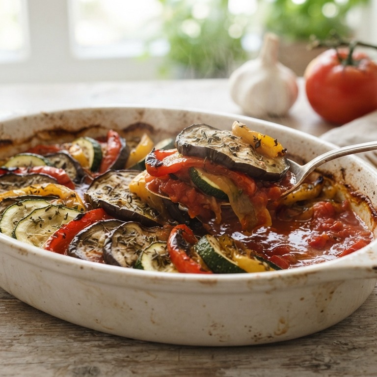 Gemengde groenteschotel met paprika, courgette en aubergine recept