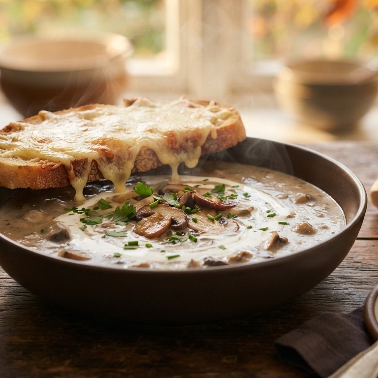 Gemengde paddenstoelsoep met kaastoast recept