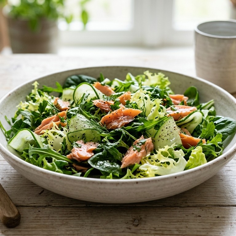 Gemengde salade met zalm en komkommer recept