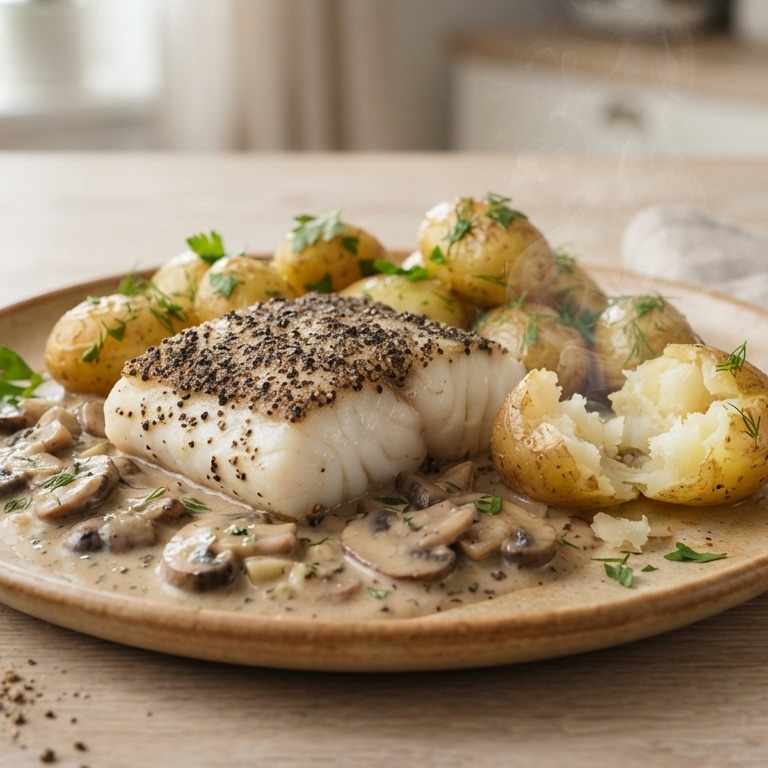 Gepeperde kabeljauw met krieltjes recept