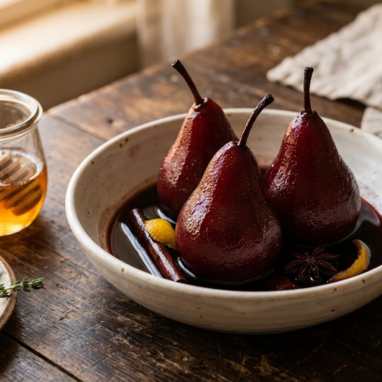 Gepocheerde peren in rode wijn recept