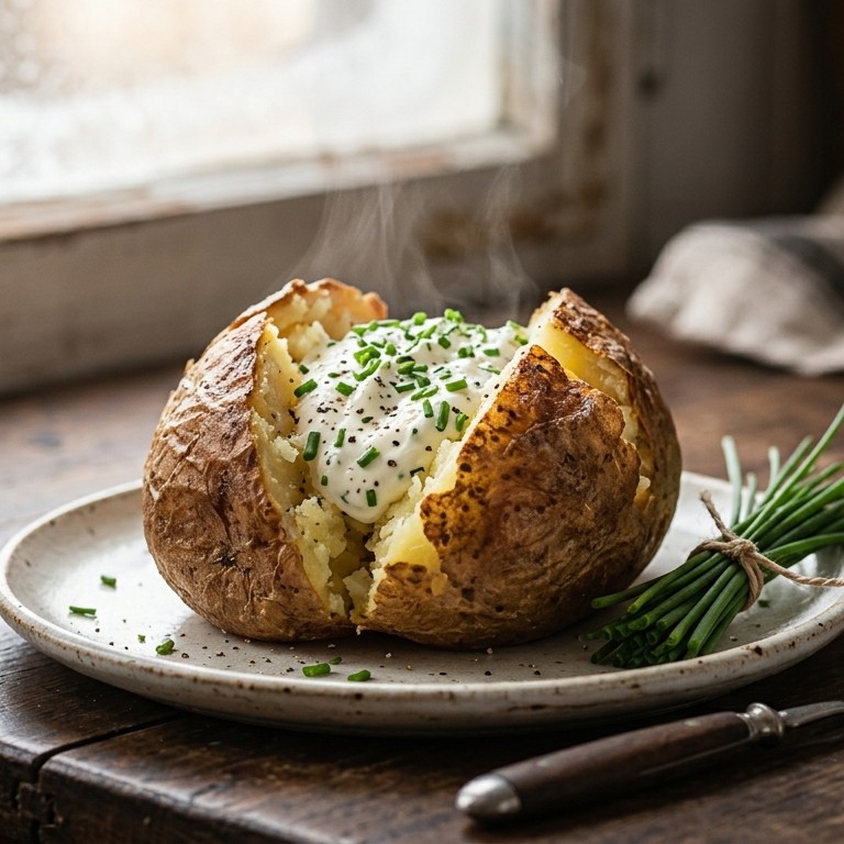 Gepofte aardappel met bieslookroom recept