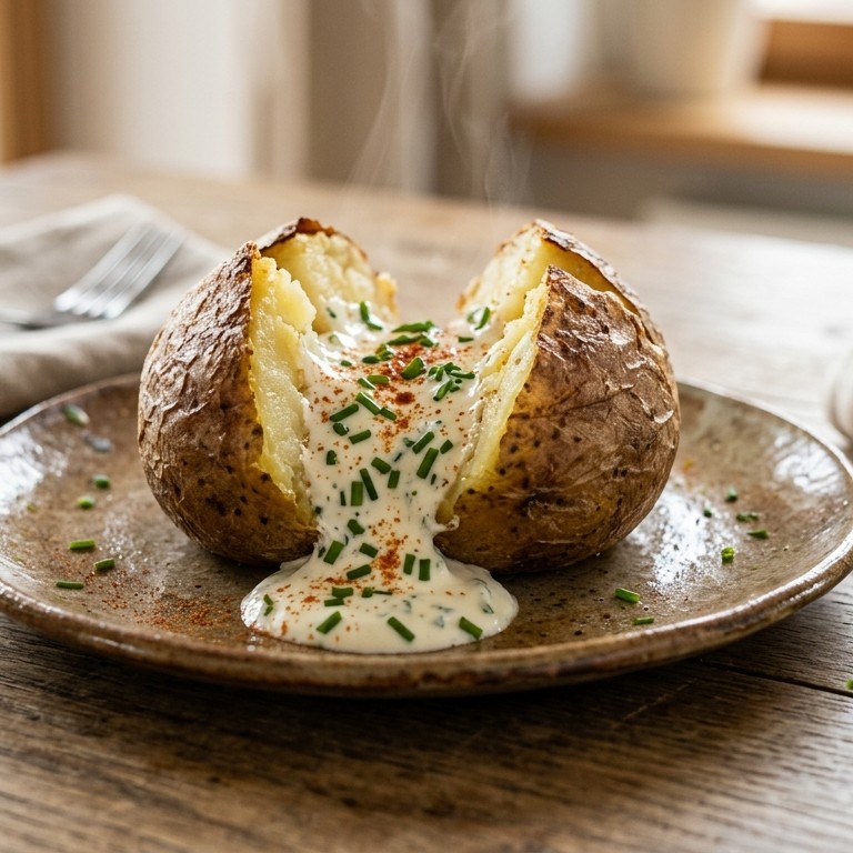 Gepofte aardappel met roomsaus recept