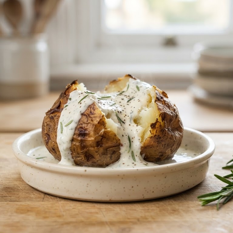 Gepofte aardappel met yoghurtsaus recept