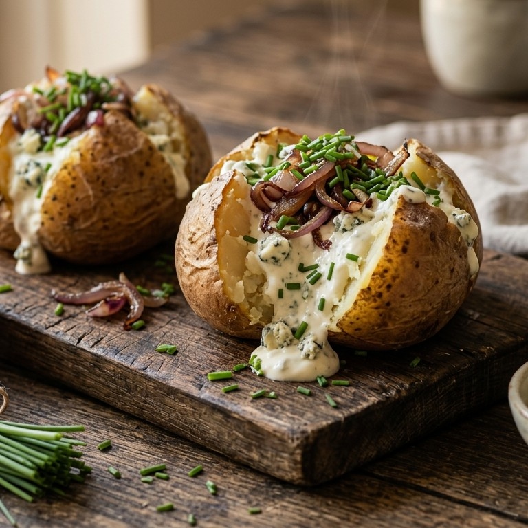 Gepofte aardappelen met danish blue recept