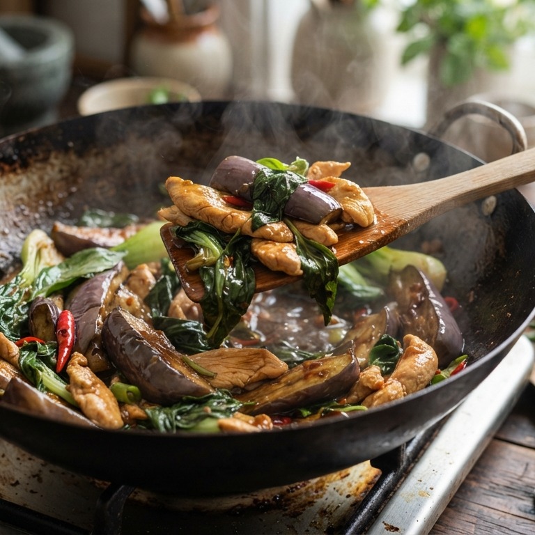 Geroerbakte Thaise Aubergine recept