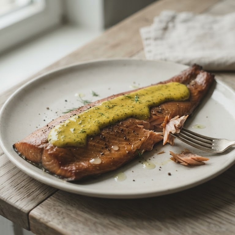 Gerookte forel met gember-kerrie-limoendressing recept
