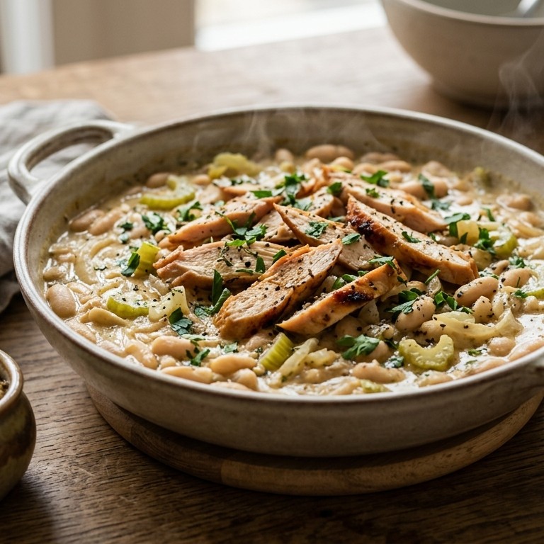 Gerookte kip met bleekselderij en witte bonen recept