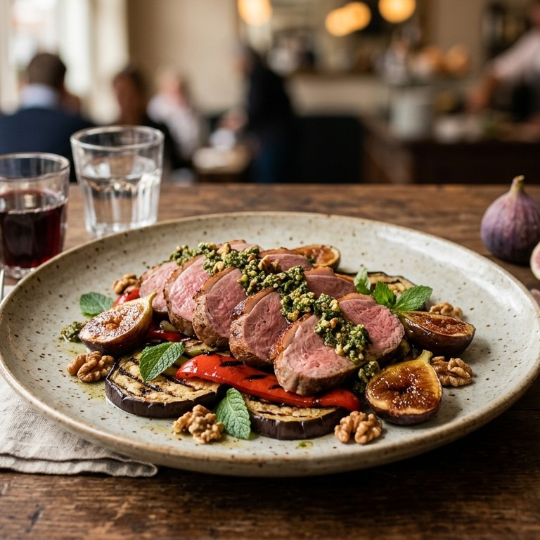 Gerookte lamsfilet met groente en pesto recept